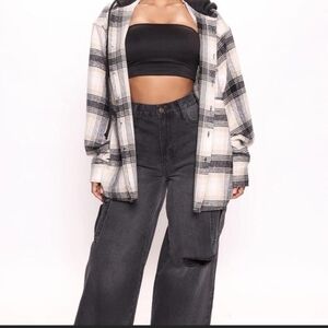 Fashion Nova Black and White Plaid Jacket with Black Tube Top